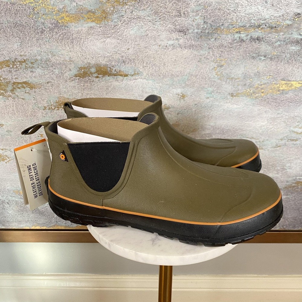BOGS M Digger Slip On Boots Mens Size 12D Green Rubber Waterproof Rain Ankle